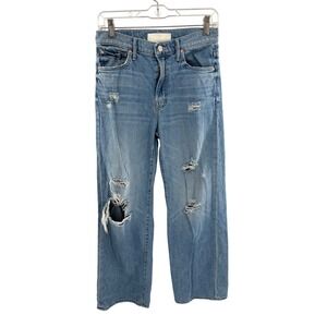 MOTHER High Waisted Wide Leg Distressed Jeans Light Wash Size 25